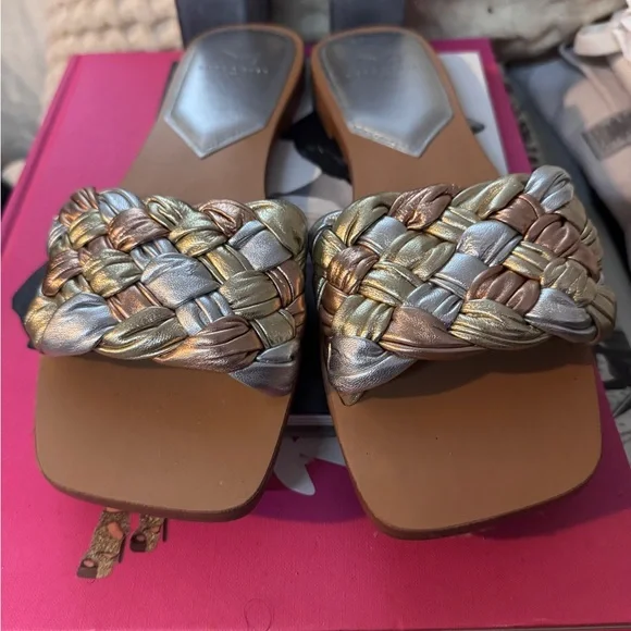 Never used. Marc Fisher Women's Silver and Gold Braided Sandals - Picture 3 of 5
